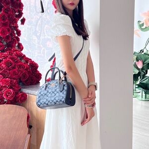 Coach Sydney Small Denim Signature Chambray Canvas Satchel Handbag